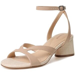 New in box women chunky heels open toe beige size 8